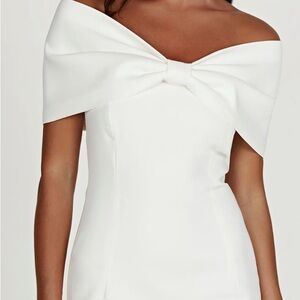 Meshki White One-Shoulder Dress with Bow